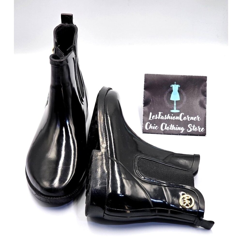Michael Kors Women's Black Rubber Waterproof Chelsea Rain Boots Size 8 2378 - Picture 10 of 16